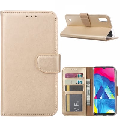 Ntech Hoesje Geschikt Voor Samsung Galaxy M10 Portemonnee Hoesje / Book Case - Goud