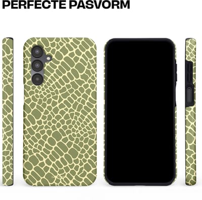 Casetastic hoesje geschikt voor Samsung Galaxy A16 - Dubbellaagse bescherming - Exotische Groen Geel Krokodillen Schubben - Fashion Case - Saliegroen Beige