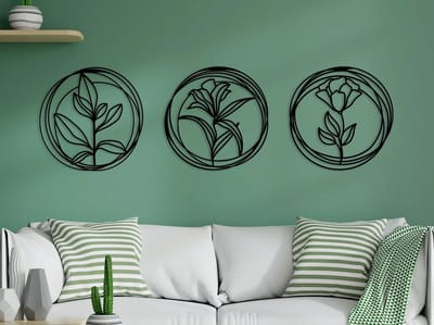 Metalen Wanddecoratie Bloem – 3D Wandkunst – Zwart – 50 x 50 cm