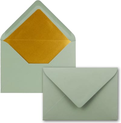 Luxe Enveloppen DIN B6 Eucalyptus Groen met Goud Metallic Voering - 120 g/m²