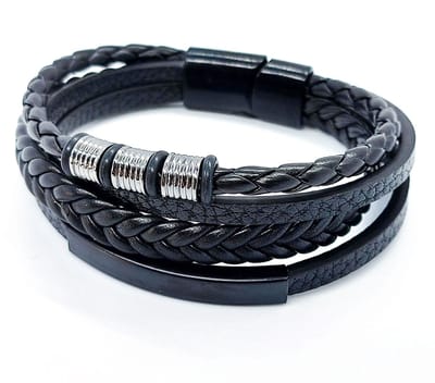 Armband Heren- Zwart Gevlochten Staal Armbandenset Man- 4 stuks- Man- LiLaLove