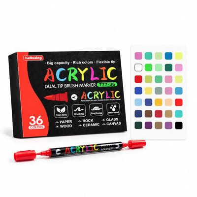 Acrylstiften - 36 kleuren - Acrylinkt - Dubbele punt met zachte en harde punt - Geschenkverpakking