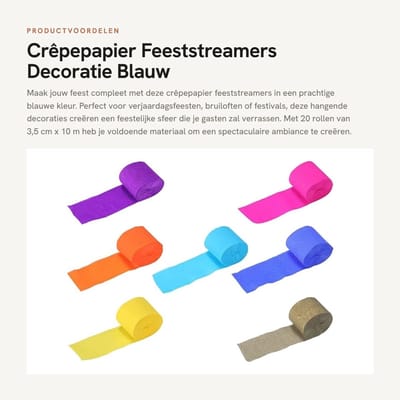 Dailygoods- Crêpepapier 20 Rollen 3,5 cm x 10 m - Feestdecoratie - Hangende Decoraties - Verjaardagsfeest - Bruiloft - Festivaldecoraties