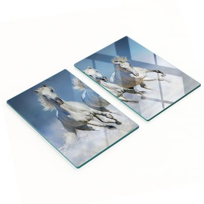 Decoratieve glazen snij- en serveerplanken met galopperende paarden, 2x40x52 cm