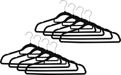 Benson Kledinghangers set - 10x stuks - zwart velours - kunststof - 44.5 cm - kledingkast hangers/kleerhangers