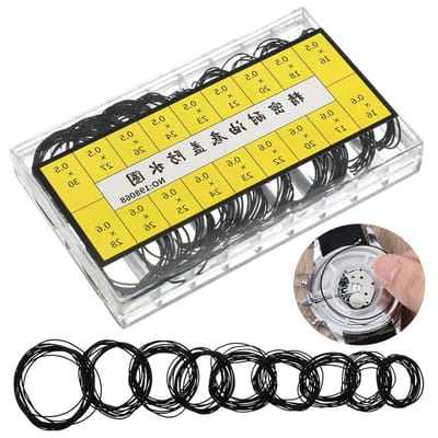 Set van 200 O-Ringen voor Horlogeafsluitingen, Diverse Maten voor Horlogereparatie, Waterdichte Rubberafdichtingen, 0.5/0.6 mm, 16-30 mm, Ronde Afdichtingen voor Horlogemakers en Gereedschap