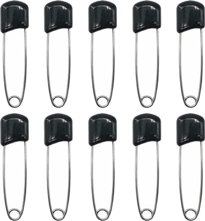Fako Bijoux - 10 Veiligheidsspelden Met Beschermkap - Katoenen Luier Speld - Baby Veiligheidsspeld - Speld - Baby Safety Pins - 54mm - Zwart - 10 Stuks