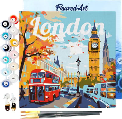 Figured'Art Mini Schilderen op Nummer Volwassenen 20x20cm met lijst Reisposter Londen - Klein Formaat Creatieve Hobby Kit DIY Art Nummer Compleet