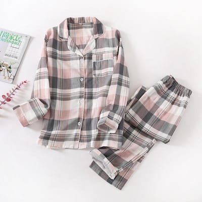 Lente en Herfst Heren en Dames Katoen Dubbel Gaas Lange Mouw Broek Pakstel Zomer Dunne Pyjama's Huispak Plus Size XL gray