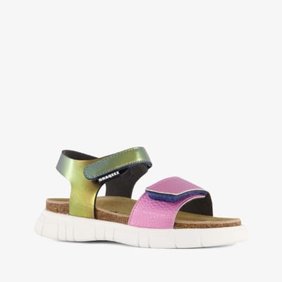 Braqeez leren meisjes sandalen metallic multicolor - Roze - Maat 26