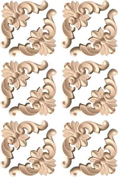 Hout Geschnitzte Hoek Onlay Applique - 12 Stuks Ornamenten voor Wanddecoratie, Deur en Kast, Stijlvol en Uniek (4x4cm)
