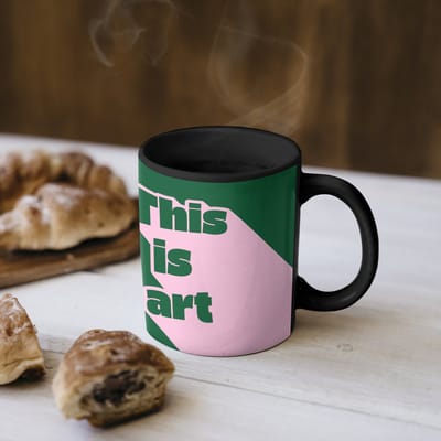 Magische Mok - Foto op Warmte Mokken - Koffiemok - This is art - Schaduw - Roze - Magic Mok - Beker - 350 ML - Theemok - Mok met Tekst