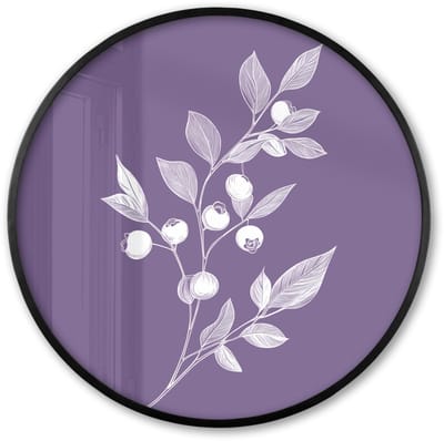 Poster in lijst Rond - Fotolijst 60x60 cm - Posters - Tak - Sierlijk - Bladeren - Minimalistisch - Ronde posterlijst zwart - Decoratie - Wanddecoratie woonkamer - Muurdecoratie slaapkamer