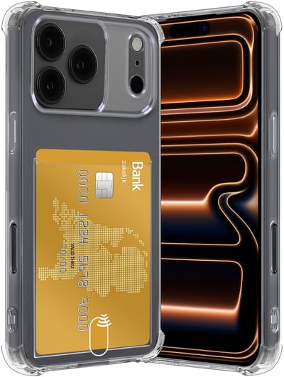 Hoes - Geschikt voor iPhone 17 Pro / 18 Pro - Met Pashouder en Kaarthouder - Telefoon Hoesje Shockproof - Siliconen Case - Back Cover - Shock Proof - Pasjes Houder - Transparant