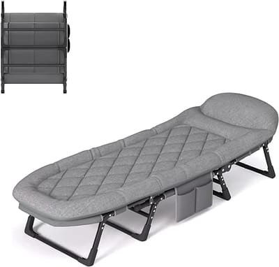 Opklapbed met Matras - Logeerbed Campingbed - Comfortabel Slapen - Verstelbare Rugleuning - 65cm Breed - Grijs