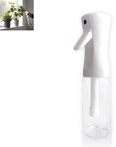 Plantenspuit - Sprayfles continu sproeier - Plantenspuit - Navulbare spuitfles - 360° spuitkegel, ultrafijne nevel, lekvrij - Plastic, inhoud 300 ml - 24×6 cm - Geschikt voor haarverzorging, planten en schoonmaken - Wit