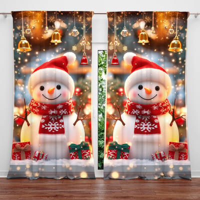 2 stuks Schattig Kerst Sneeuwman Bedrukt Gordijn voor Kerst Huisdecoratie - Tunnel voor Roede Raambekleding voor Slaapkamer, Kantoor, Keuken 52.5cmX116cm X 2pcs gray