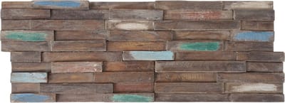 Set van 10 teakhouten tegels MCW-B95 (1 m²), 3D-wandtegels wandpanelen mozaïektegels wandpanelen vintage bruin