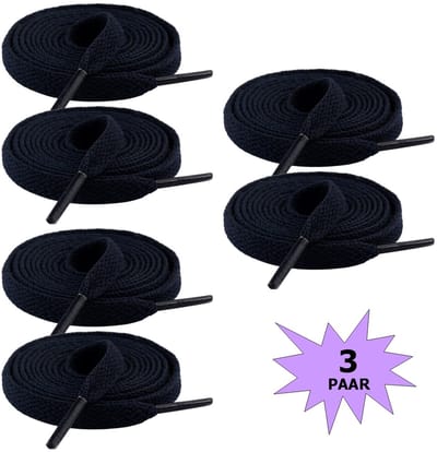 Fako Fashion - Schoenveters - Veters - Plat - 8mm - 120cm - 3 Paar - 6 Stuks - Navy Blauw