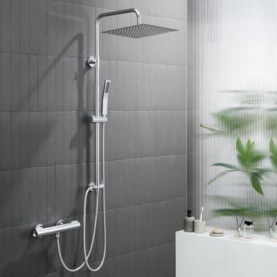 Auralum Max Regendouche met Thermostaatkraan - Doucheset - 10 inch Douchekop - Regendoucheset - Inclusief thermostaatkraan - Waterbesparend - Chroom