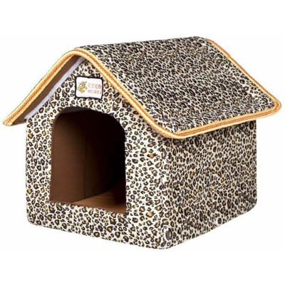 Huisdierenhuis Opvouwbaar Bed Met Mat Zacht Winter Luipaard Hond Puppy Bank Kussen Huis Kennel Nest Hond Kat Bed Voor Kleine Middelgrote Honden 46cmx38cmx34cm