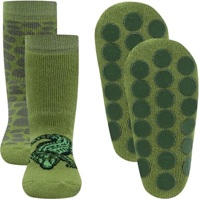 Ewers Antislipsokken - 2-Pack - Groen & Krokodil - Groen & Schubben - Antislipnoppen-18/19
