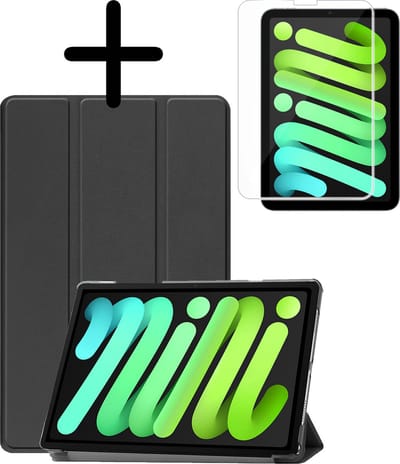 Hoesje Geschikt voor Apple iPad Mini 7 (2024) - 8.3 inch - 7e Generatie - Met Screenprotector - Trifold Bookcase - Hard Cover - Hardcover Book Case - Tablet Hoes - Zwart