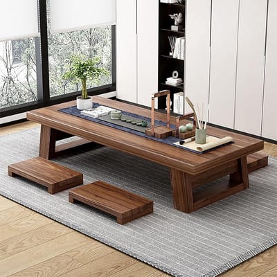 Japanse Tatamitafel - Lage Eettafel - Thee Zetten - Massief Hout - 80x50x35cm - Bruin