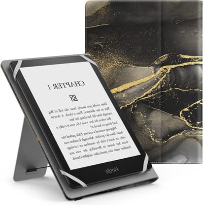 Universele E-reader Hoes voor 6", 6.8", 7" Kindle en Tablets - Lichtgewicht PU Leer Folio Cover met Handgreep, Marmer Zwart Goud, Bescherming en Stijl