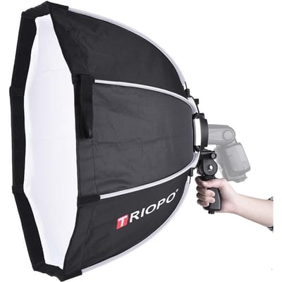 TRIOPO 65cm opvouwbare 8-polige achthoekige softbox met zachte stoffen handgreep voor Godox Yongnuo on-camera flitser black