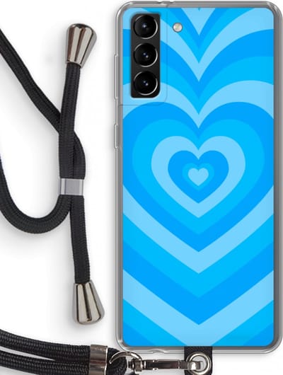 Case Company® - Hoesje met koord geschikt voor Samsung Galaxy S21 Plus hoesje met Koord - Hart Blauw - Telefoonhoesje met Zwart Koord - Bescherming aan alle Kanten en Over de Schermrand