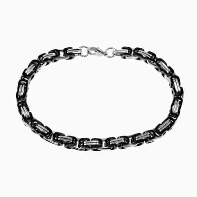 22cm x 6mm Vierkant Konigsarmband Heren - Stalen Zwarte PVC-Coating/Zilverkleur - Schakelarmband