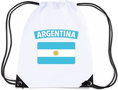Argeninie thema sporttas - nylon rijgkoord rugzak - wit met vlag print - supporters - 11 liter - 45 x 34 cm