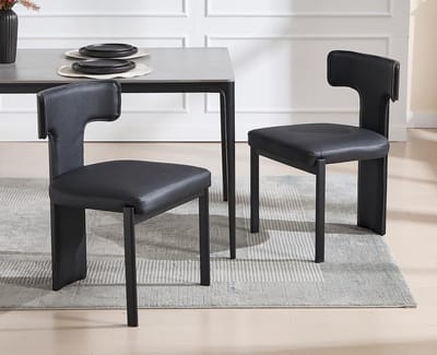 Design eetkamerstoelen set van 2 met T-vormige rugleuning, PU kunstleer bekleding, 51x49,5x76 cm, metalen frame en dikke zitting – zwart
