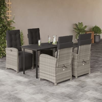 vidaXL - 5-delige - Tuinset - met - kussens - poly - rattan - lichtgrijs