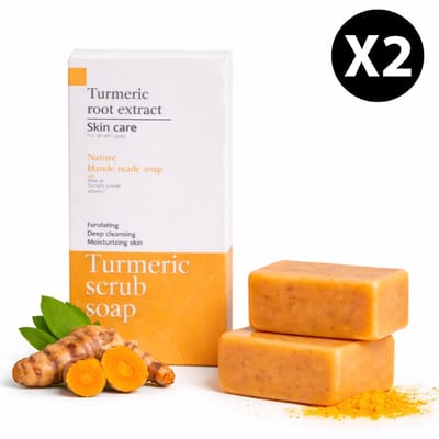 Kurkuma Zeep - 2 Stuks - Turmeric Soap - Anti Acne - Pigmentvlekken Verwijderen - Vitamine C&E - Dark spot remover- 100% Natuurlijke Zeep - 140g -inclusief zeepnetje