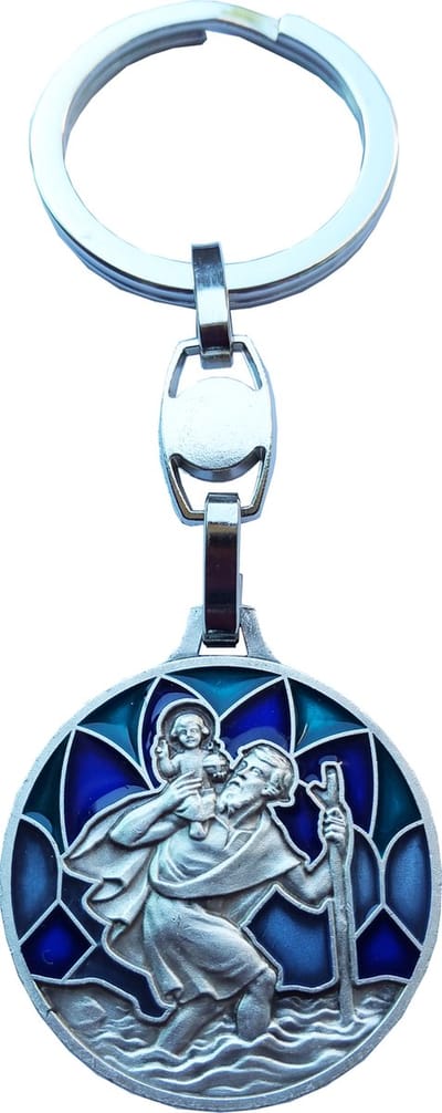 Christoffel sleutelhanger blauwgroen Kom goed thuis