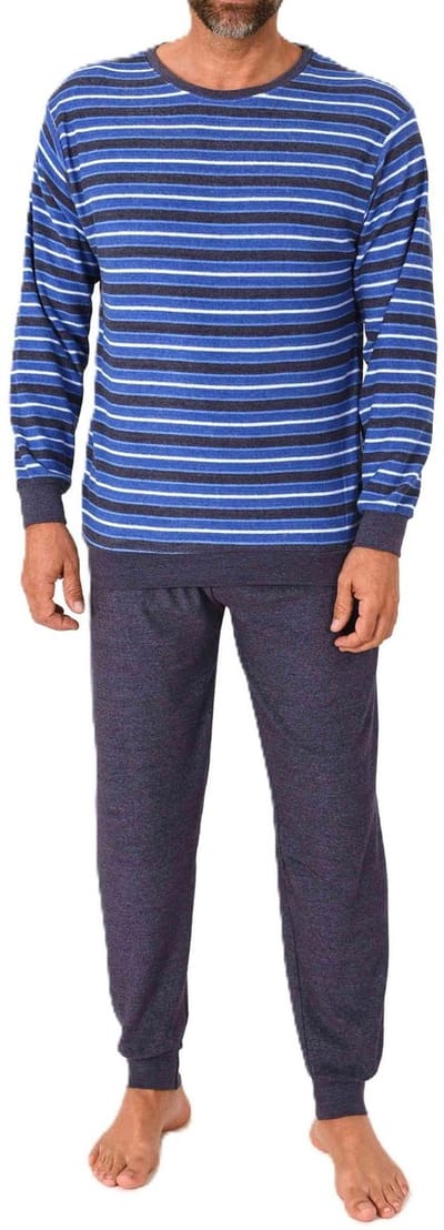 Heren pyjama in badstof met manchetten in een stijlvolle blokstreep-look - ook in oversize