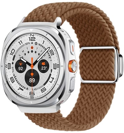 Gevlochten nylon bandje - geschikt voor Samsung Galaxy Watch Ultra (47mm) / Ultra 2025 (47mm) - magneetsluiting - bruin