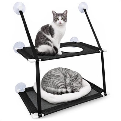 Raamhangmat - Dubbellaags - Met zuignappen - 20kg draag gewicht - Kattenhangmat - Hangmat kat - Kattenbed - Kattenkussen - Kattenbank - Kattenmand - Raam - Kattenhangmat Raam - Zwart - Radiator