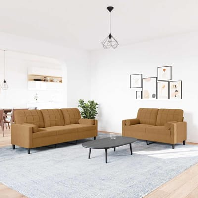 vidaXL - 2-delige - Loungeset - met - kussens - en - bolsters - fluweel - bruin