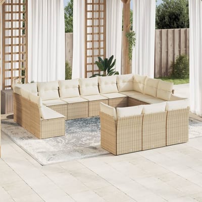 vidaXL - 13-delige - Loungeset - met - kussens - poly - rattan - beige