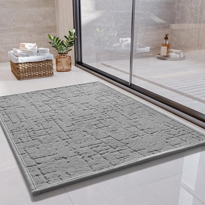 Antislip Badmat 40x60 cm - Zacht, Wasbaar en Snel Droog - Waterabsorberend Badkamer Tapijt in Donkergrijs