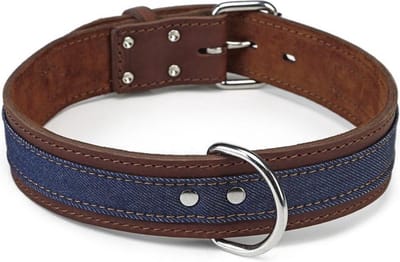 Leren halsband Denim. Bruin. 80 cm x 45 mm.