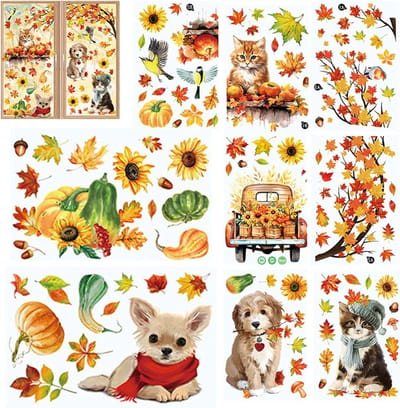 Raamstickers Herfst - Dubbelzijdige Pompoenstickers - Oranje Esdoornbladeren - Creëer Sfeervolle Herfst - ShopVlot