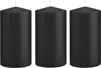 Trend Candles Cilinderkaars/stompkaars - 4x - zwart - 8 x 15 cm - 69 branduren - horeca kaarsen