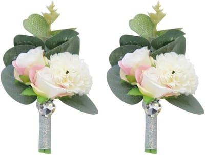 Bruiloft Corsages - Bruidsmeisje Boutonniere - Feestelijke Decoratie - Puur Handgemaakt - 2 Stuks - Wit