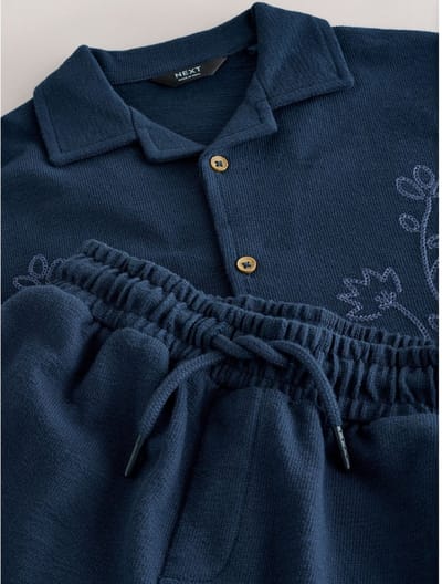 Next - Jongens - Set van overhemd met revers en knoopsluiting en short - Blauw