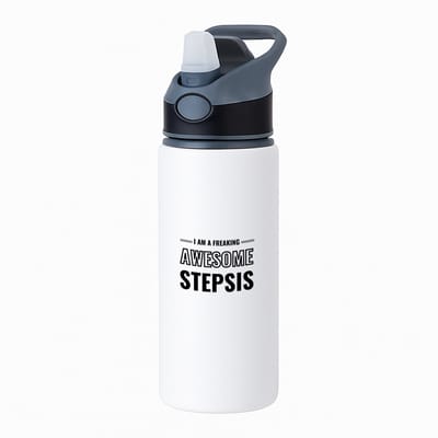 Hacebo® - I am a freaking awesome stepsis waterfles met rietje zwart - Zus - de meest geweldigste stiefzus - verjaardagscadeau - verjaardag - cadeau - cadeautje voor zus - zus artikelen - kado - geschenk - gift - water fles - 650ML