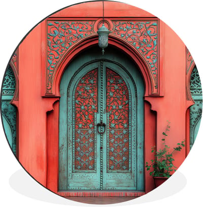 WallCircle - Wandcirkel - Muurcirkel - Lantaarn - Deur - Turquoise - Aluminium - Dibond - 30x30 cm - Binnen en Buiten